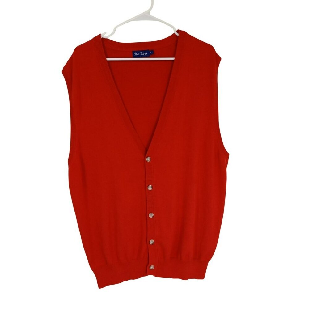 Paul Fredrick Sweater Vest L 100% Pima Cotton Mens Red Sleeveless Button-Front